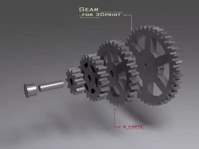 Gear 6parts 3D print model