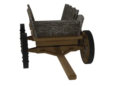 Wooden Wagon Low-poly 3D model