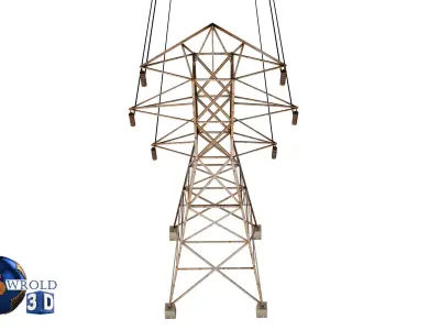 Lowpoly Electric Power Line Pole 3D Model Low-poly 3D model