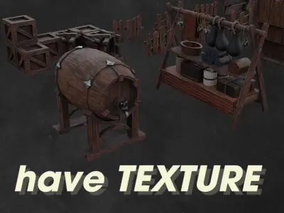 Combo 11 Props Enviroments Medieval lowpoly game asset Low-poly 3D model