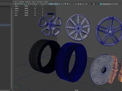 Generic Car Wheels Tire 3D Models Low and High Poly Low-poly 3D model