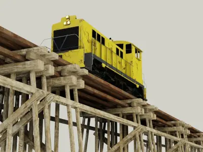 Locomotive and bridge trestle complete textures and materials  3D Model Pack