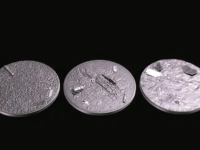 FREE -  3 BATTLEFIELD DEBRIS BASES 100 mm 3D Print Ready  Free 3D print model