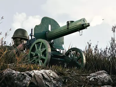 Maxim 1910 - Automatic Machine Gun Low-poly 3D model