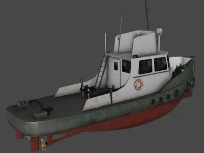 River tugboat 3D model Low-poly 3D model
