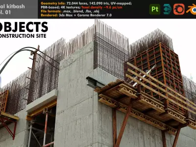 Industrial kitbash volume 01 Construction site and buildings Low-poly 3D model