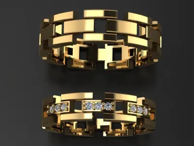 Ring Set wedding band with diamonds 3D model