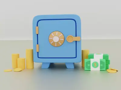 A toy safe with money Low - poly Low-poly 3D model