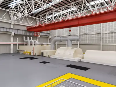Factory interior thermal power plant gas turbine 3D model
