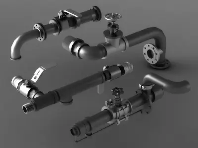 pipe pipes industrial low poly pipeline valve game 3D model