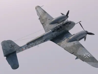 Me-410A1-U4 old war plane flying in sky 3D model