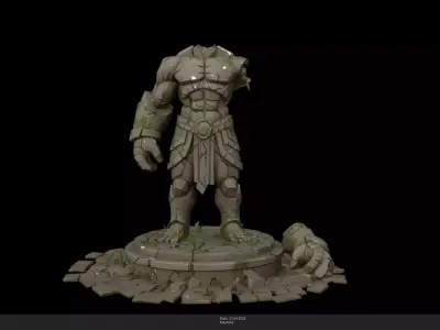 Stylized Ancient Ruined Golem Statue Game Ready - AI Low-poly 3D model
