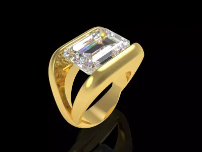 Emerald Solitaire Mens Ring 3D print model