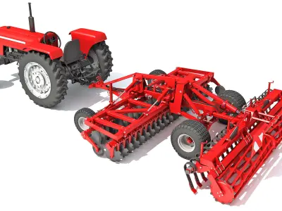 Tractor with Disc Harrow 3D model purchase