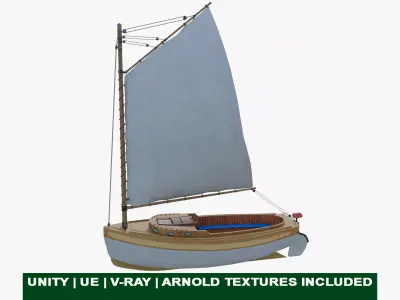 Catboat sailboat Low-poly 3D model