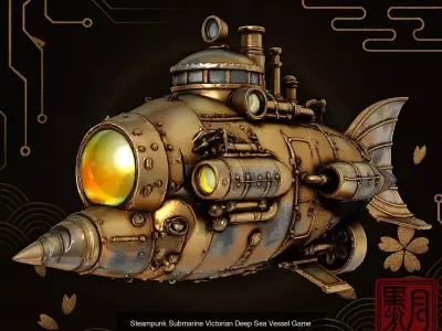 Steampunk Submarine Pack  Highpoly Game 3D Print Models