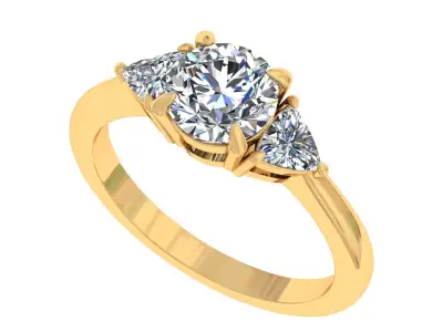 Round And Trillian 3 Stone Engagement Ring 3D print model