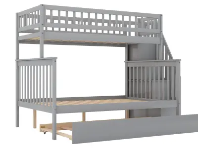 Full Bunk Bed with Trundle and Staircase 3D model