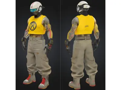 Tattooed Cyborg Street Punk Low-poly 3D model