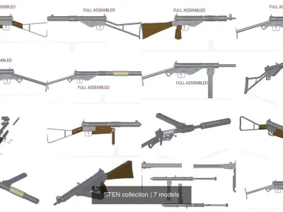 STEN collection full assembled luftwaffe grenade launcher 3D Model Pack