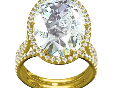 Antique Large Oval Diamond Round Diamond Halo Engagement Ring 3D print model