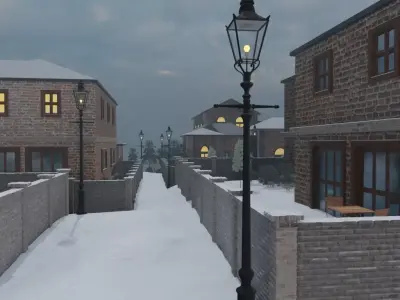 Snowy Mountain Village 3D model 6