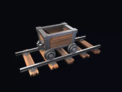 Stylized trolley and rails  Low-poly 3D model