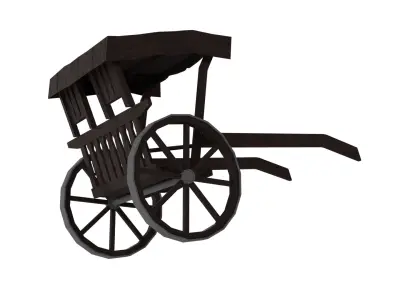 Rickshaw Wooden Cart with Cover Low-poly 3D model