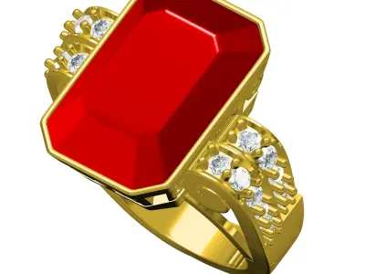 Antique Emerald Stone Cocktail Engagement Ring 3D print model
