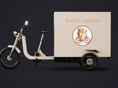 Electric Cargo Tricycle Delivery Bicycle - Bakery Delivery Low-poly 3D model