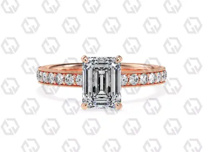 Ring 163 Emerald Shape milgrain pave set ring with Gems 3D print model