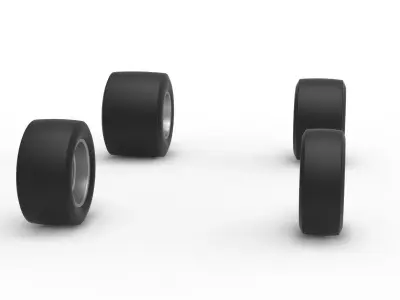 Wheel Set of Vintage Pavement Silver Crown Car Scale 1 to 25 3D print model