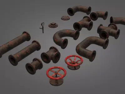 Old Industrial Pipes Low-poly 3D model