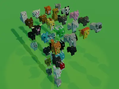 Voxel animals Pack Low-poly 3D model