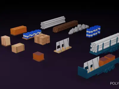 Trucks and Trailers - PolyPack - Low Poly Assets Low-poly 3D model
