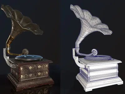 Antique Gramophone PBR Game-Ready Low-poly 3D model