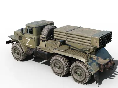 PBR 2 coatings  BM-21 Grad MRLS M1976 Ural Low-poly 3D model