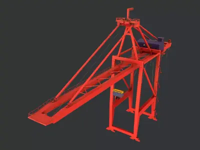 PBR Quayside Container Crane Version 1- Red Low-poly 3D model