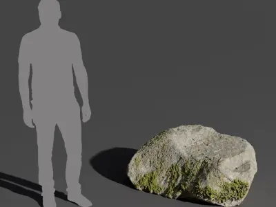  Cool Toned Dipped Mossy Smooth Large Rock Boulder Model 