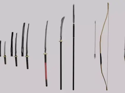 Samurai Weapon Set Low-poly 3D model