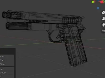animated rigged pistol Low-poly 3D model