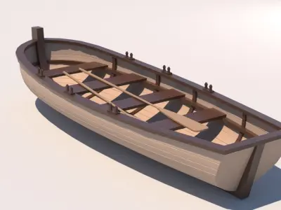 Low-poly row-boat wooden boat Low-poly 3D model