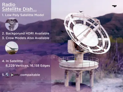 radio satellite dish Low-poly 3D model