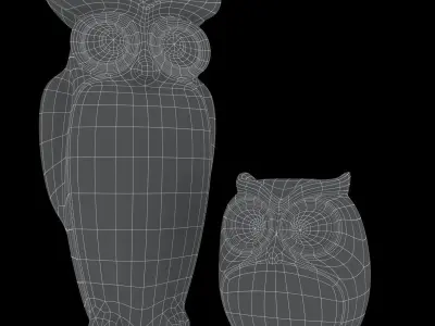 Ceramics Owls Family Low-poly 3D model