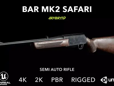 Game Ready BAR MK2 Safari Rifle PBR Rigged Low-poly 3D model
