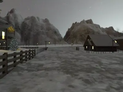 Winter Village At Night 3D model