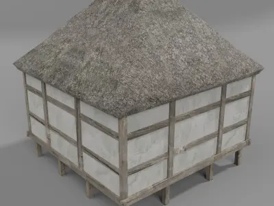Medieval barn Low-poly 3D model