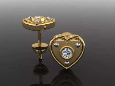 Dainty Diamond Bezel Heart ID Stud Earring 3D print model