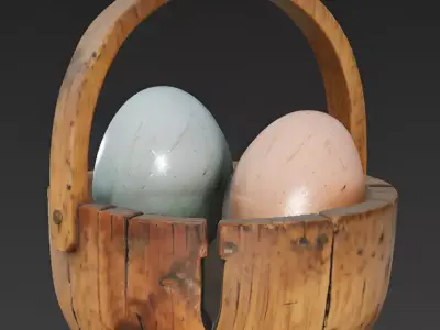 Realistic Hand-Carved Wooden Easter Basket 3D Model Low-poly 3D model