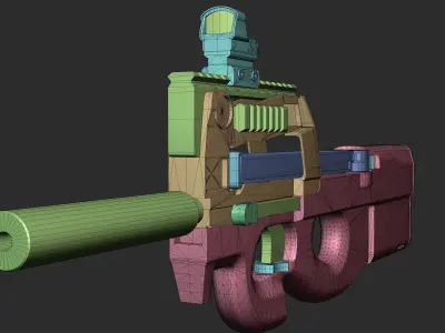 P90 game asset Low-poly 3D model